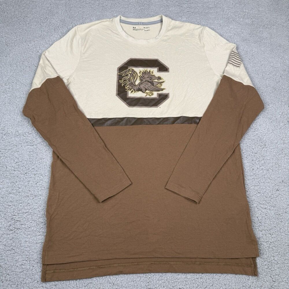 South Carolina Gamecocks Shirt Mens M Tan Under Armour Military Appreciation Tee
